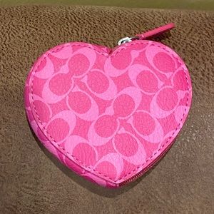 Coach Pink Signature Heart-Shaped Coin Purse